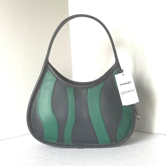 Coach Ergo Wavy Stripe Upcrafted Green Leather 90s Bag CQ004 Blue - Picture 10 of 10